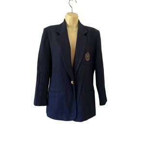 Vintage Herman Geist Size 8 Navy Blue Wool Blazer Preppy Classic